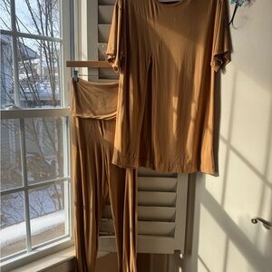 Free People Gold Beach/ Lounge Slit Tee Set